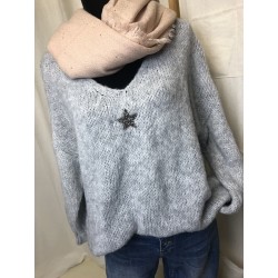 Pull chaud ETOILE STRASS gris